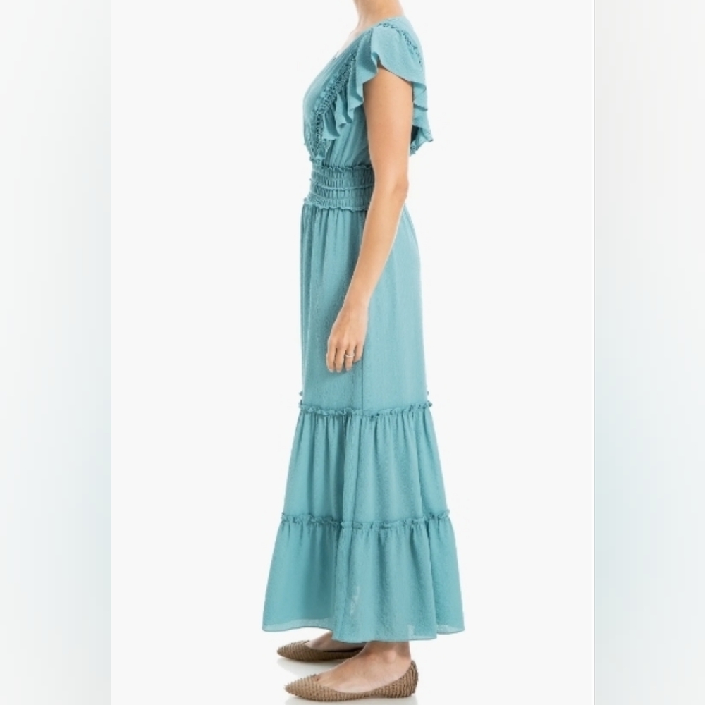 Max Studio Pebble Crepe Flutter Sleeve Maxi Dress Size M NWT - Picture 3 of 11